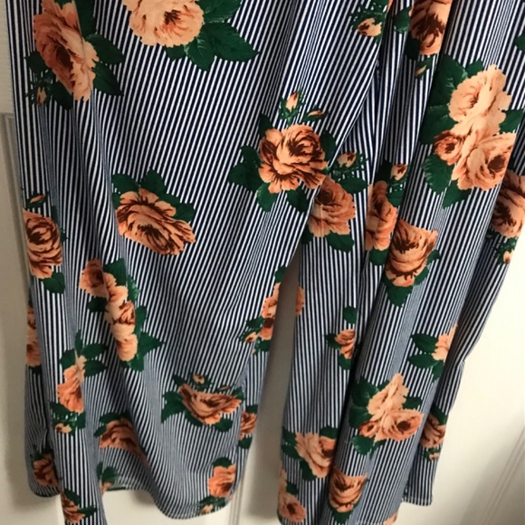 Streetwear Society Floral Stripe Wide Leg Jumpsuit M/L White Blue Orange Green - Picture 6 of 9